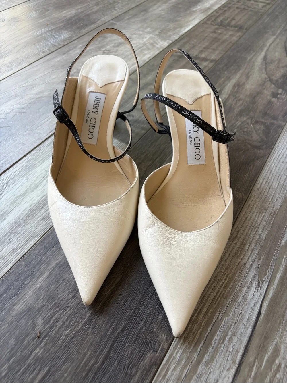 Jimmy Choo Cream Napa leather sling back pointed low heels with duster bag/box - Picture 1 of 10